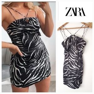 NWOT Zara Minimalist Black Zebra Print Satin Dress Sz XS